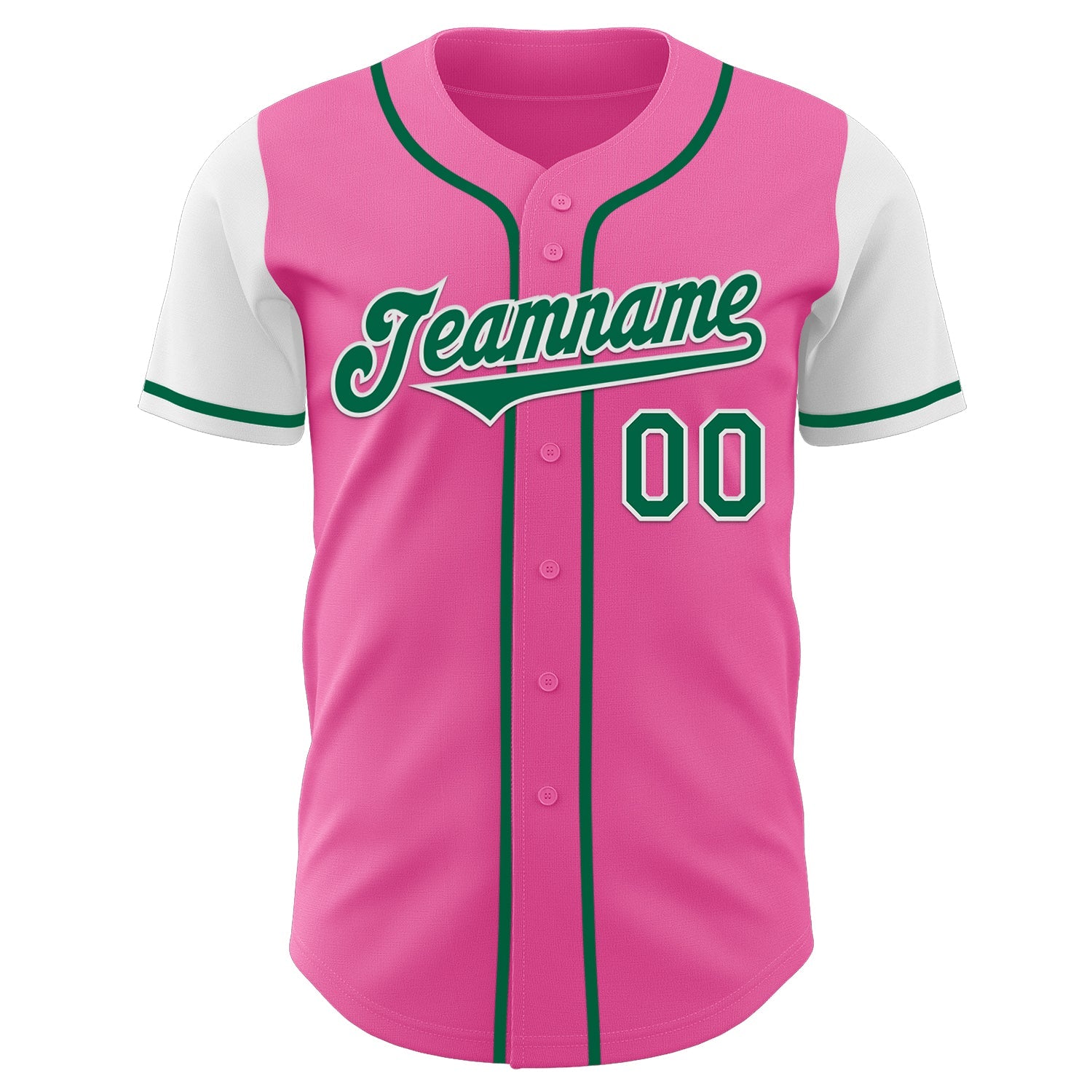 Custom Pink Kelly Green-White Authentic Two Tone Baseball Jersey view 2