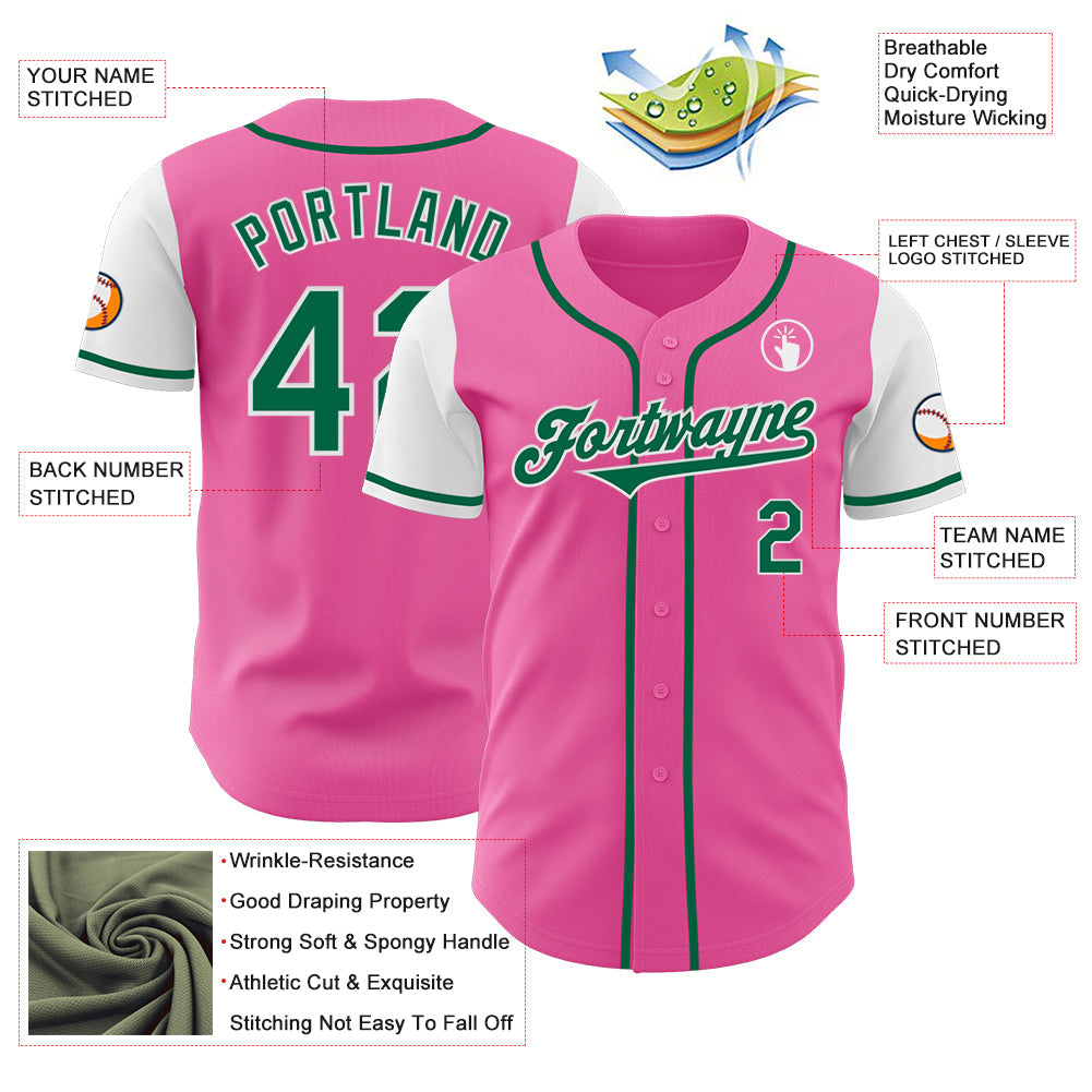 Custom Pink Kelly Green-White Authentic Two Tone Baseball Jersey view 3