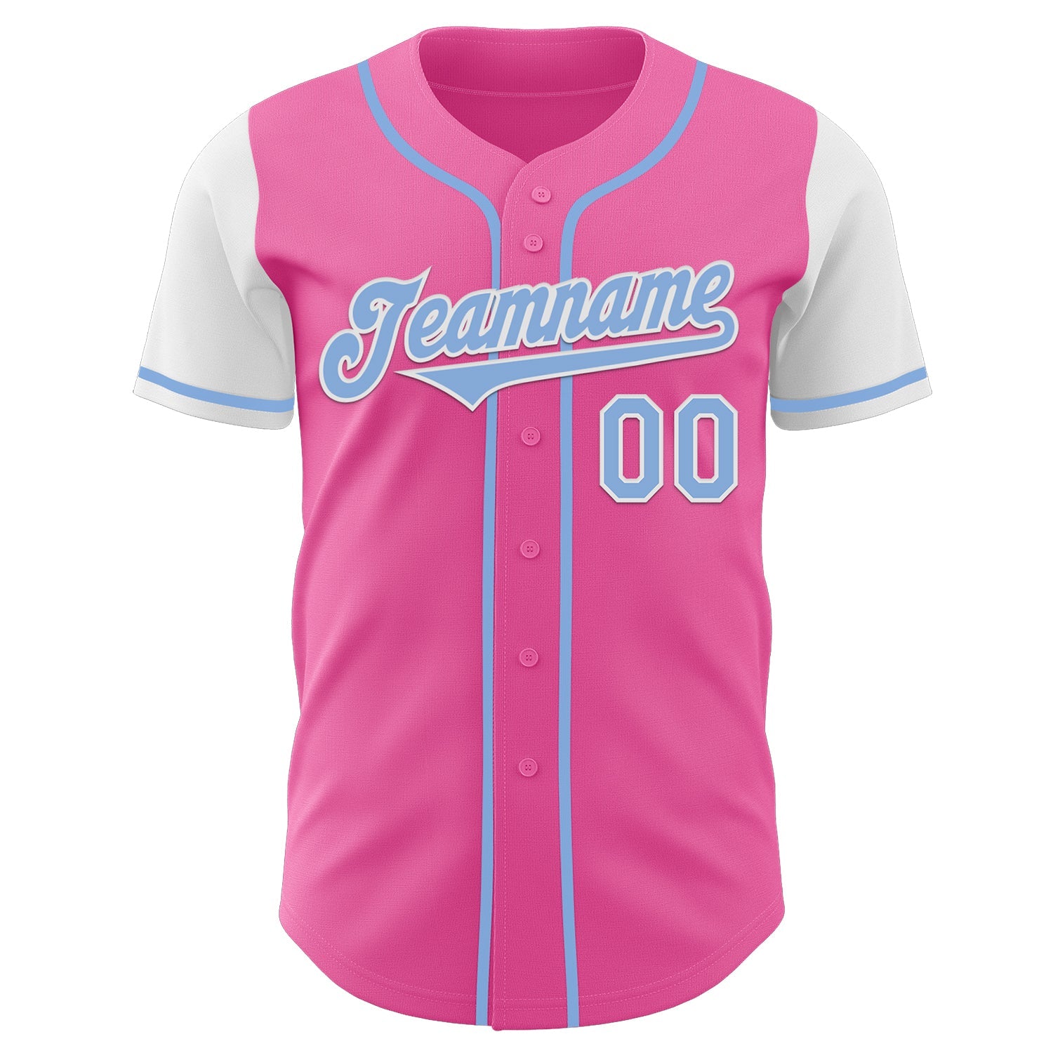Custom Pink Light Blue-White Authentic Two Tone Baseball Jersey view 2