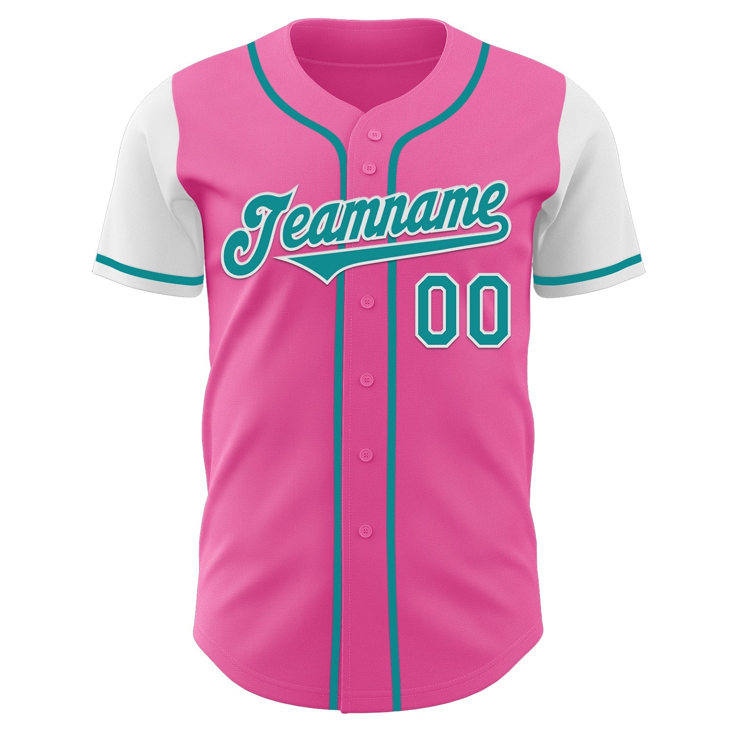 Custom Pink Teal-White Authentic Two Tone Baseball Jersey view 2