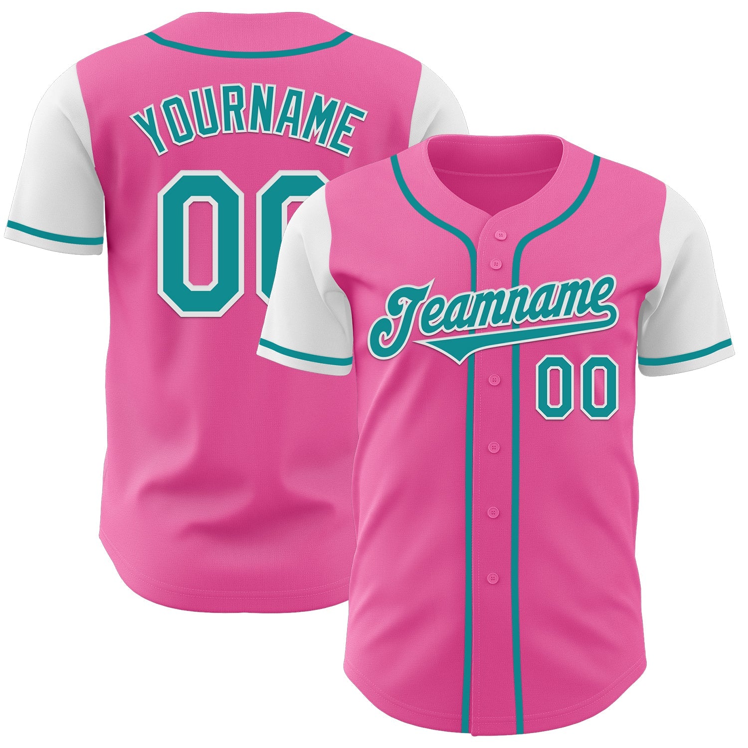Custom Pink Teal-White Authentic Two Tone Baseball Jersey - Main View