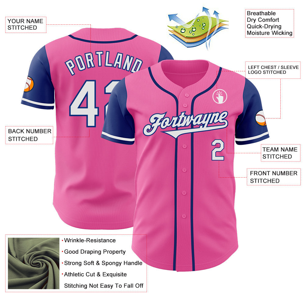 Custom Pink White-Royal Authentic Two Tone Baseball Jersey view 3