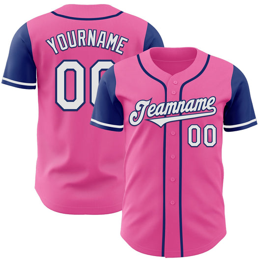 Custom Pink White-Royal Authentic Two Tone Baseball Jersey - Main View