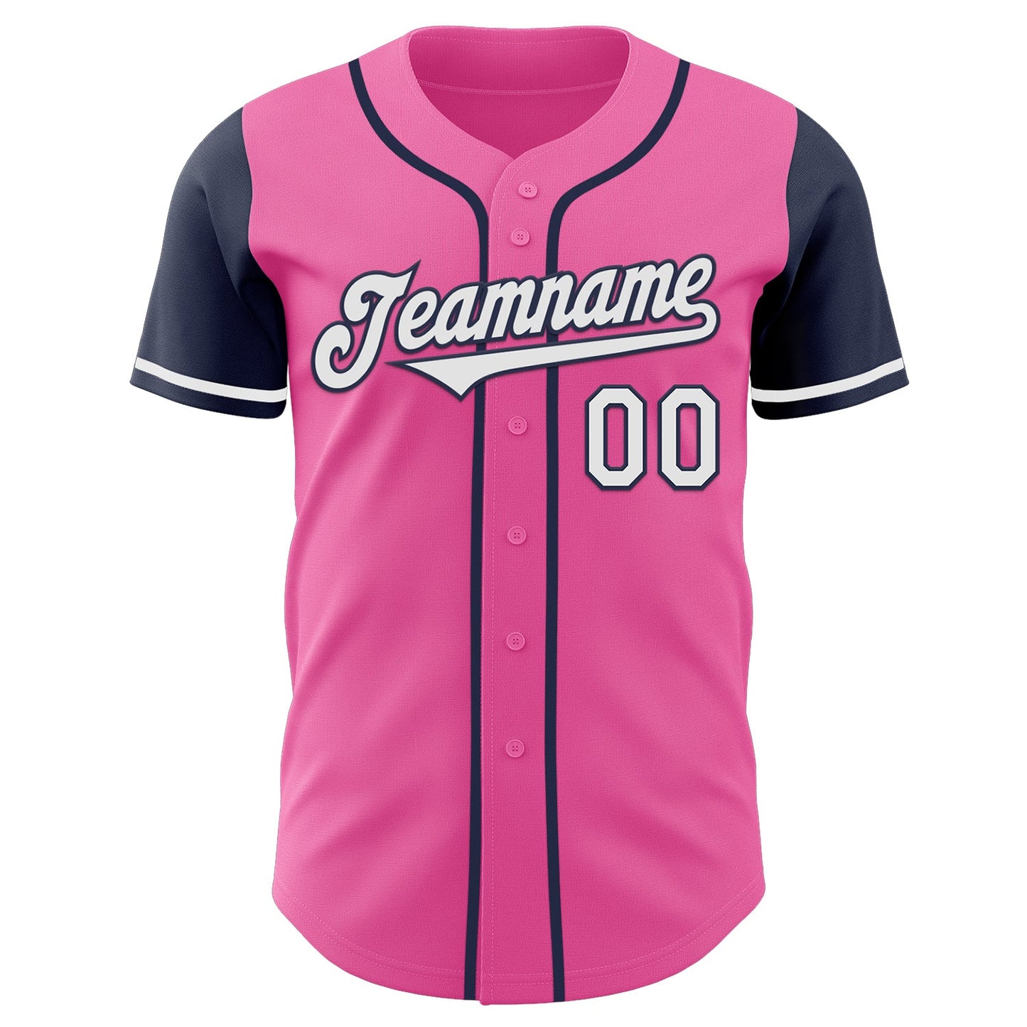 Custom Pink White-Navy Authentic Two Tone Baseball Jersey view 2