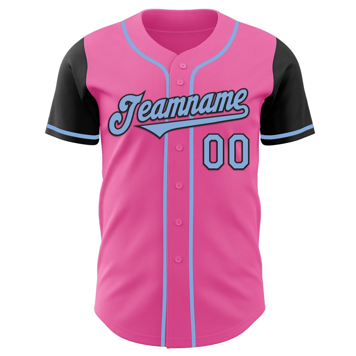 Custom Pink Light Blue-Black Authentic Two Tone Baseball Jersey view 2