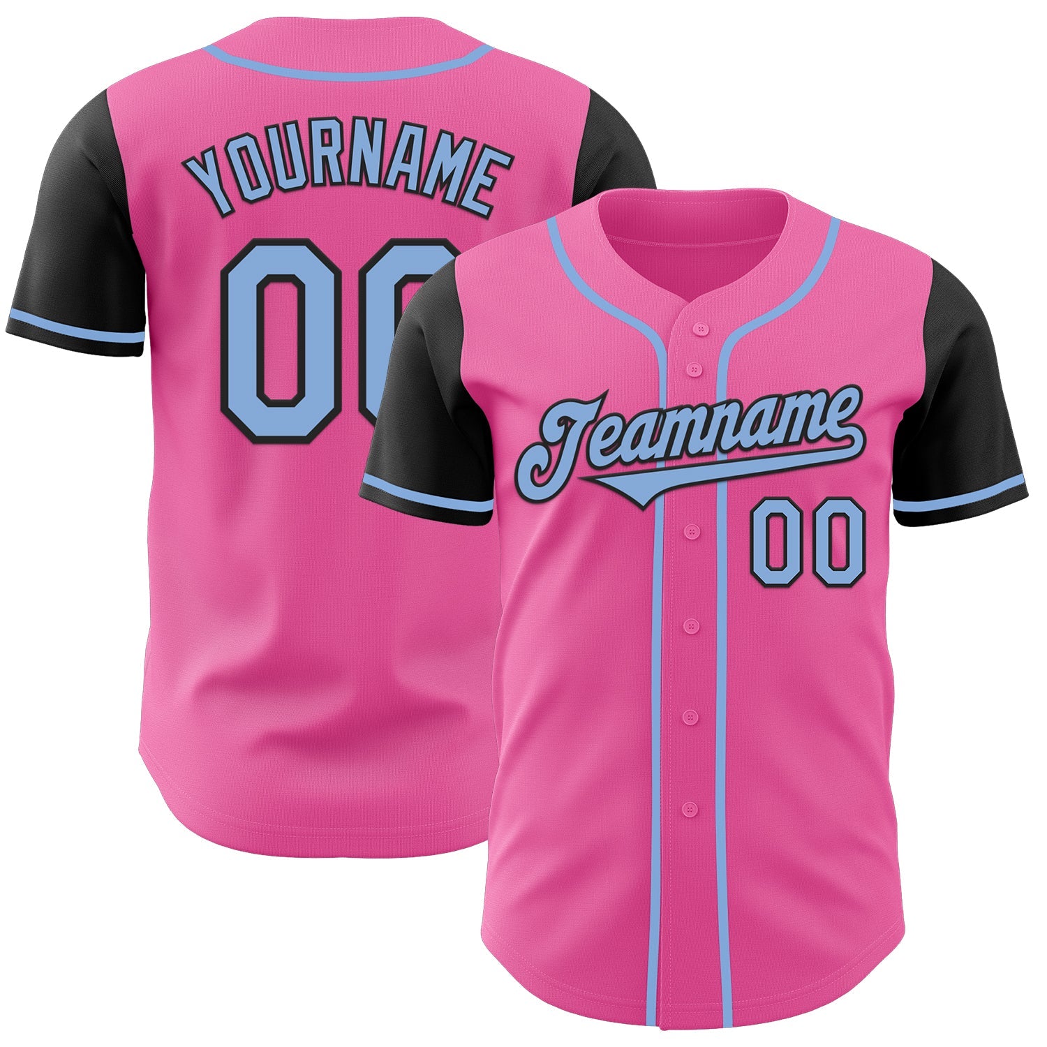 Custom Pink Light Blue-Black Authentic Two Tone Baseball Jersey - Main View