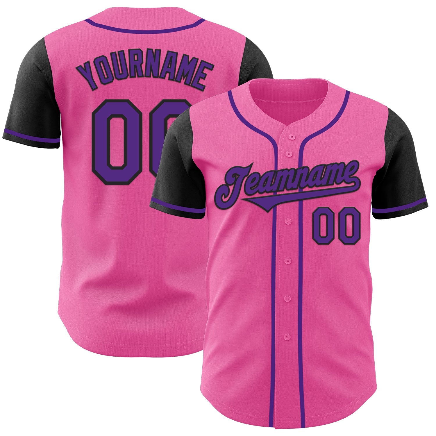 Custom Pink Purple-Black Authentic Two Tone Baseball Jersey - Main View