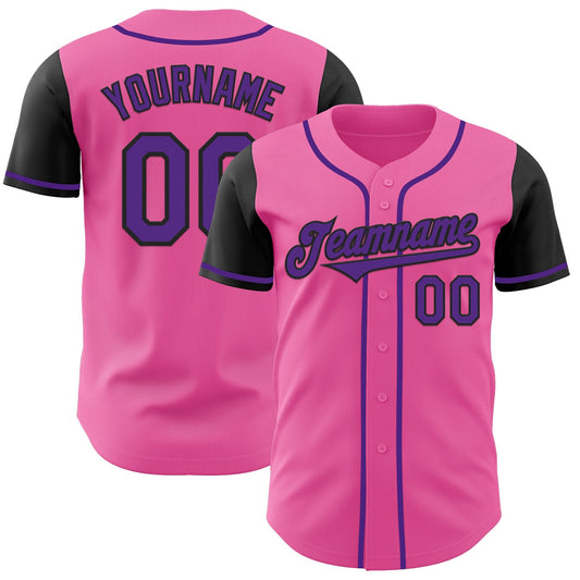 Custom Pink Purple-Black Authentic Two Tone Baseball Jersey - Main View