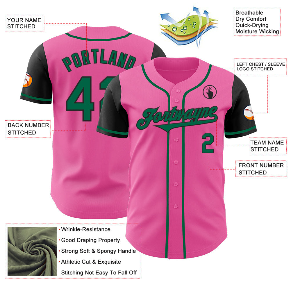 Custom Pink Kelly Green-Black Authentic Two Tone Baseball Jersey view 3