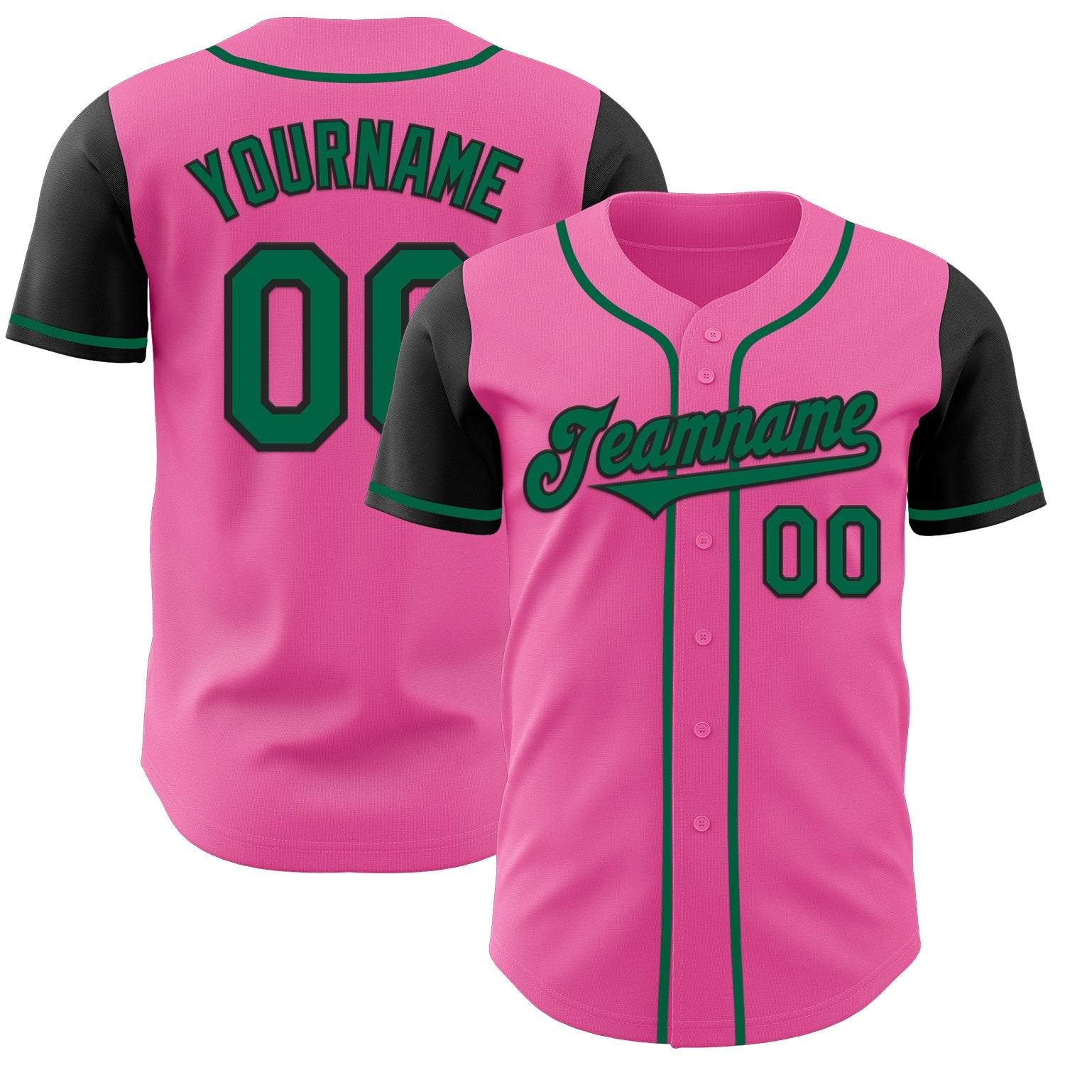 Custom Pink Kelly Green-Black Authentic Two Tone Baseball Jersey - Main View