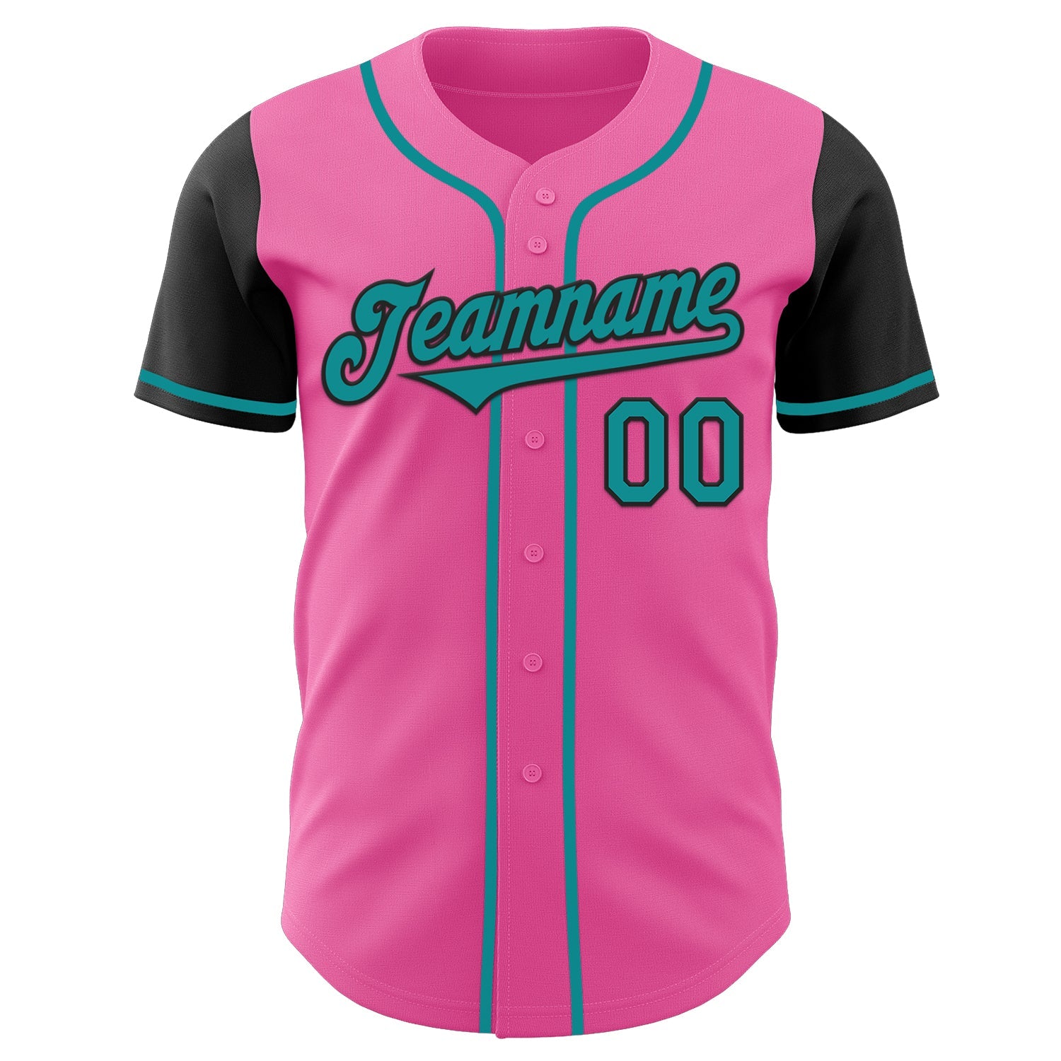 Custom Pink Teal-Black Authentic Two Tone Baseball Jersey view 2