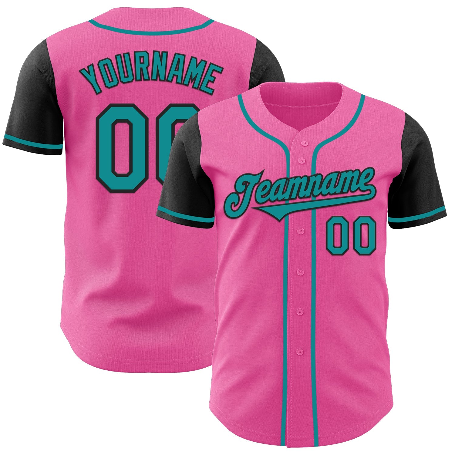 Custom Pink Teal-Black Authentic Two Tone Baseball Jersey - Main View