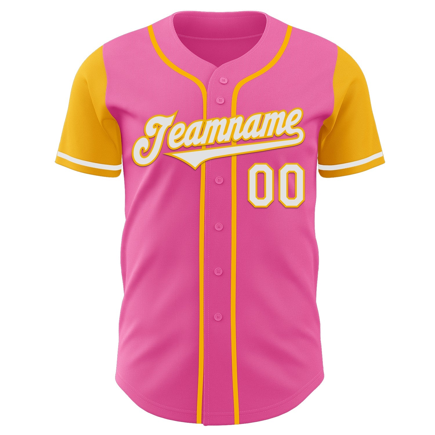 Custom Pink White-Gold Authentic Two Tone Baseball Jersey view 2