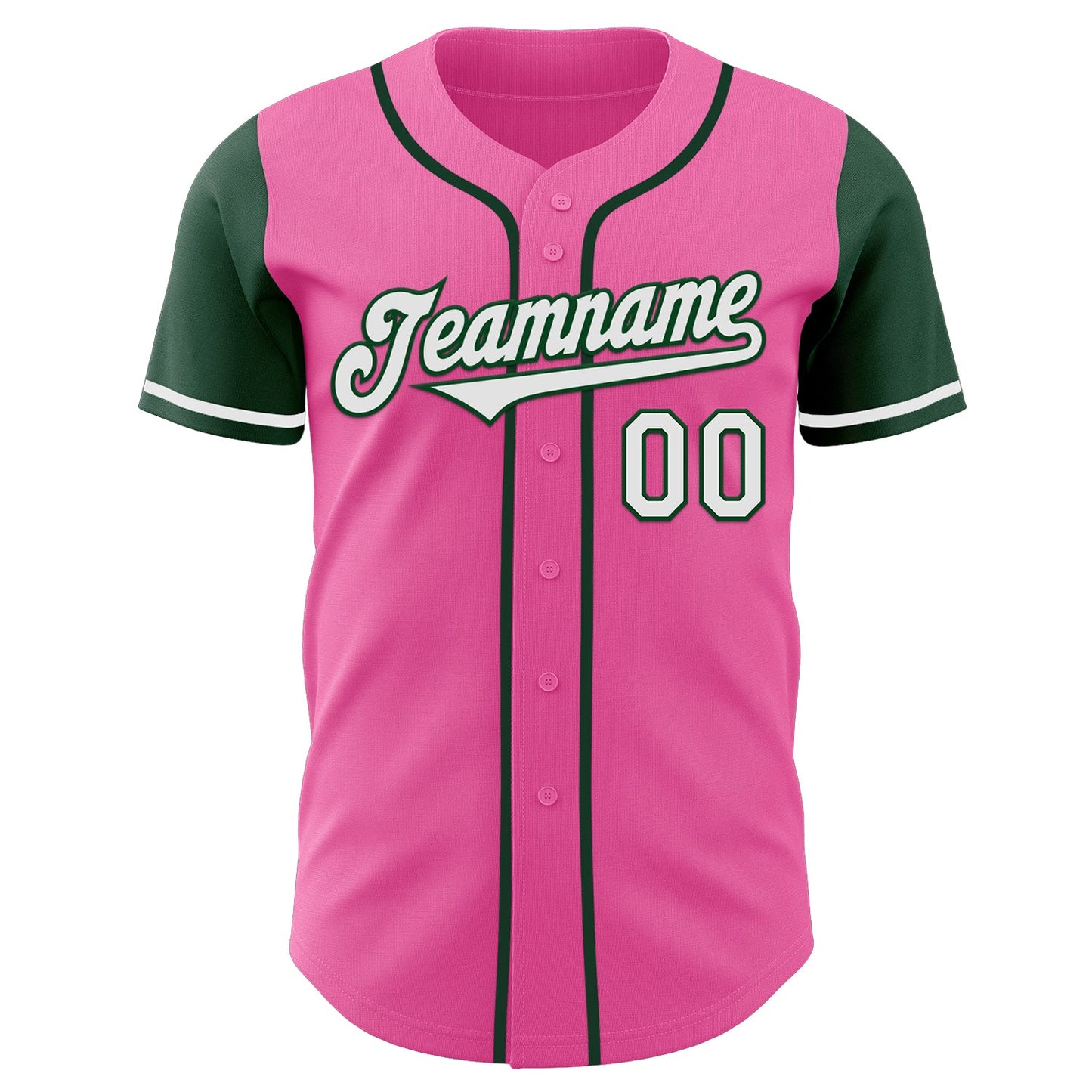 Custom Pink White-Green Authentic Two Tone Baseball Jersey view 2