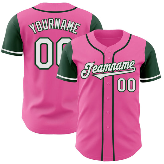 Custom Pink White-Green Authentic Two Tone Baseball Jersey - Main View