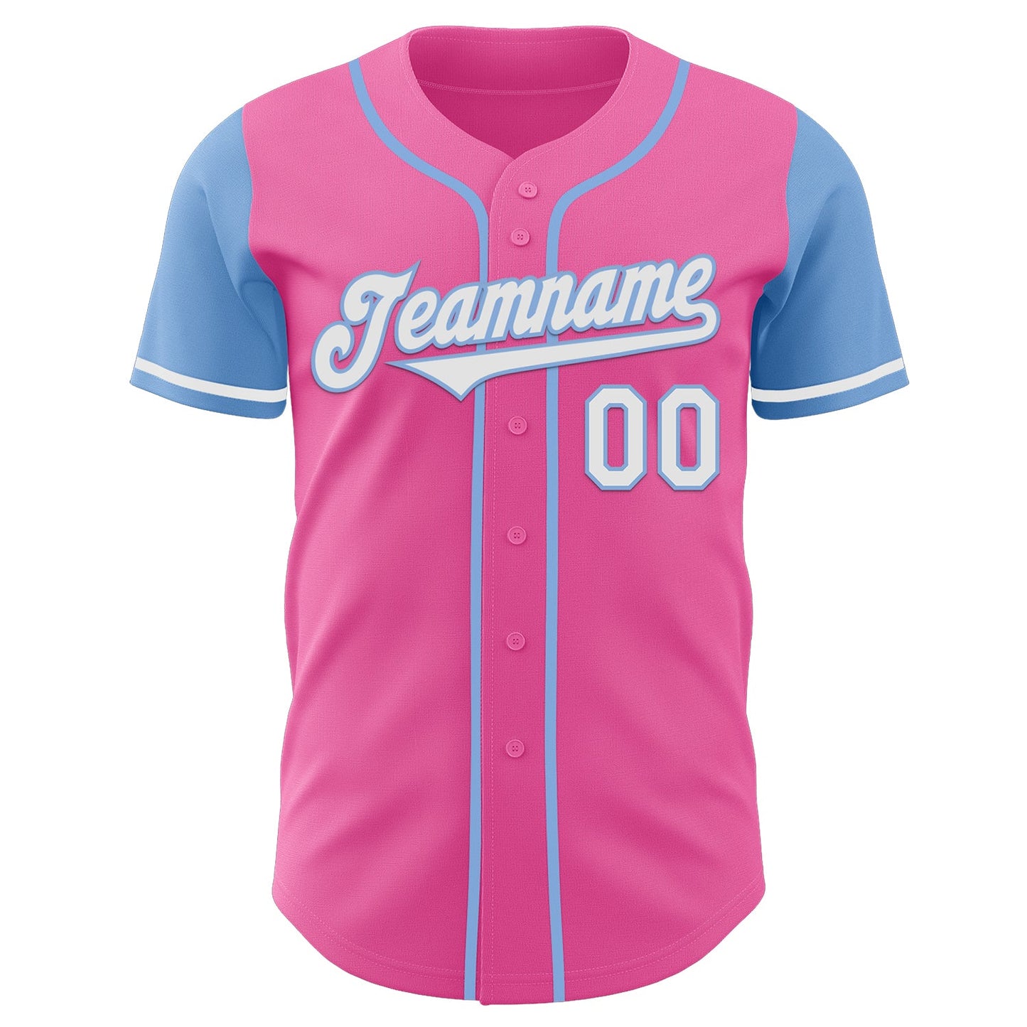 Custom Pink White-Light Blue Authentic Two Tone Baseball Jersey view 2
