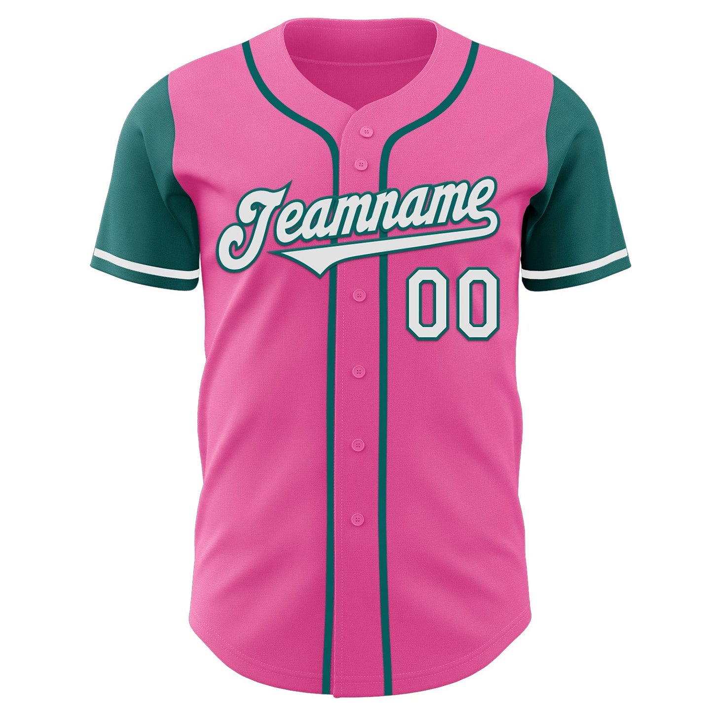 Custom Pink White-Teal Authentic Two Tone Baseball Jersey view 2