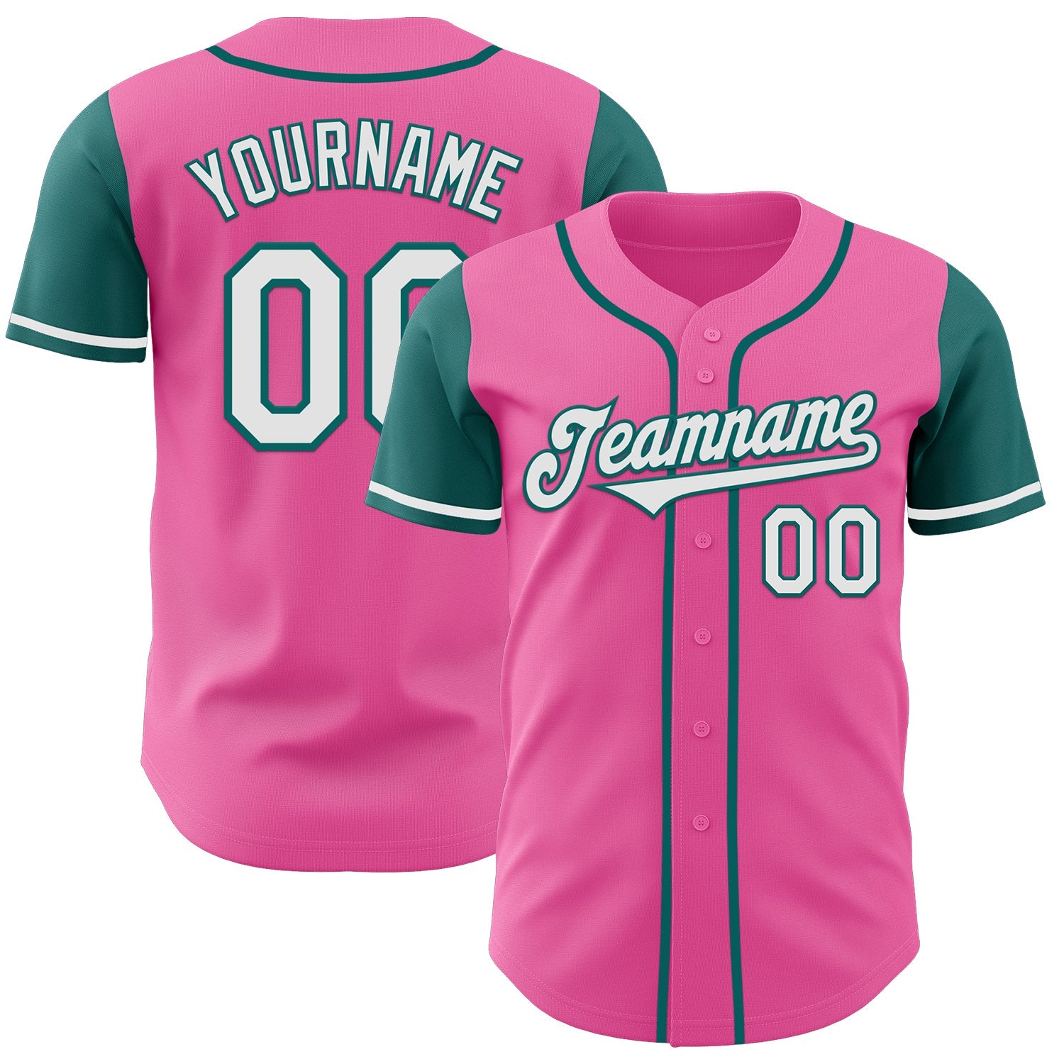 Custom Pink White-Teal Authentic Two Tone Baseball Jersey - Main View