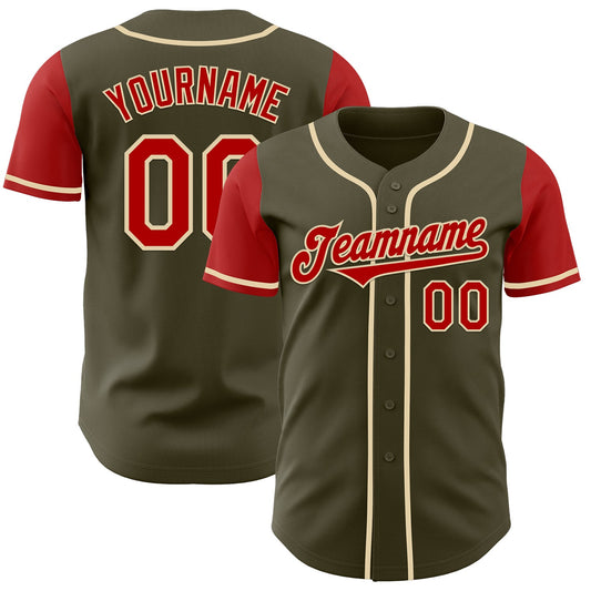 Custom Olive Red-Cream Authentic Two Tone Salute To Service Baseball Jersey - Main View