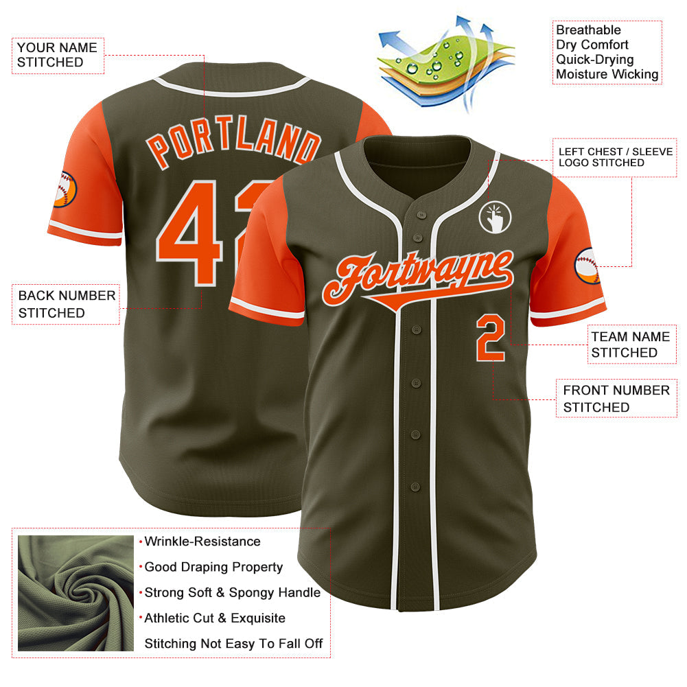 Custom Olive Orange-White Authentic Two Tone Salute To Service Baseball Jersey view 3