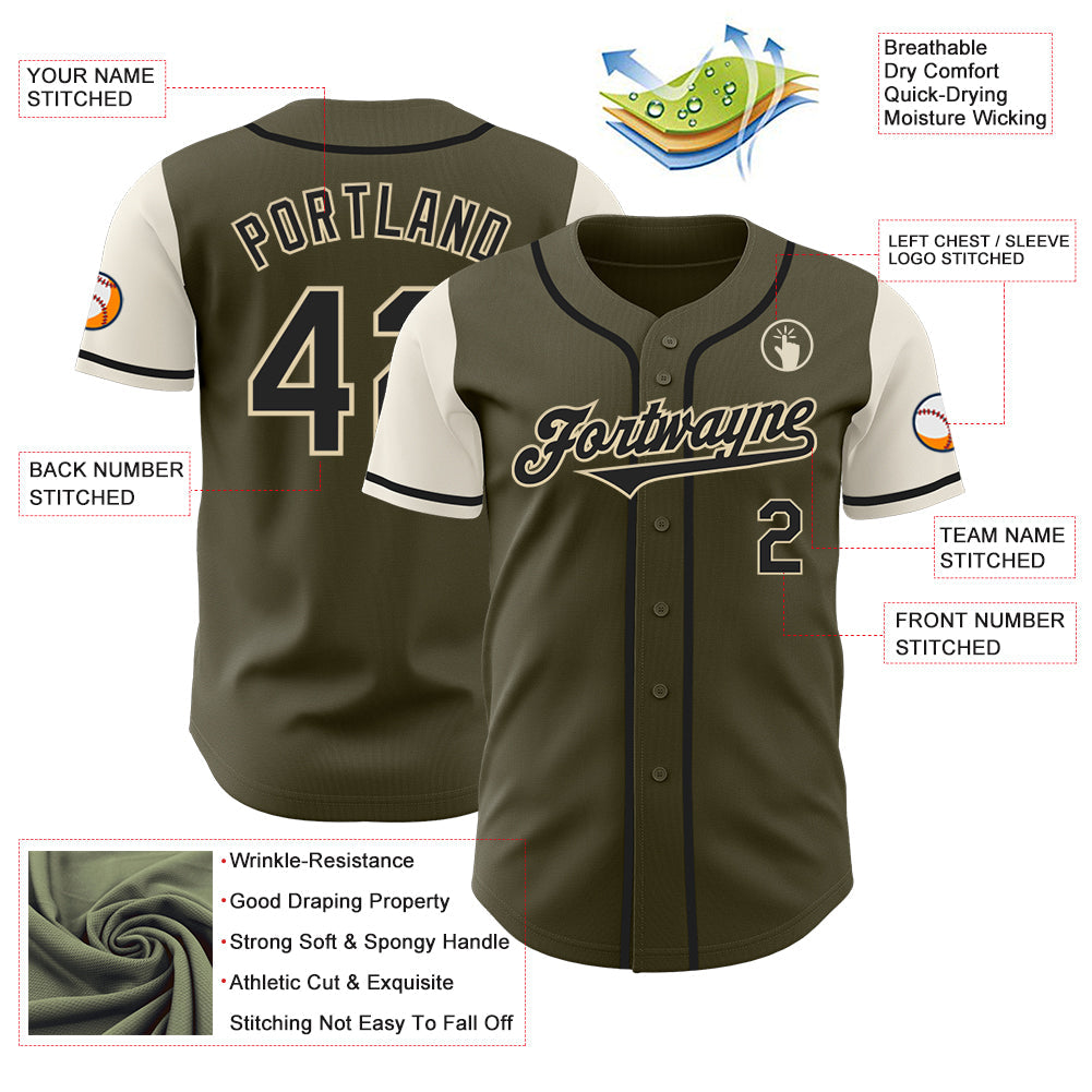 Custom Olive Black-Cream Authentic Two Tone Salute To Service Baseball Jersey view 3