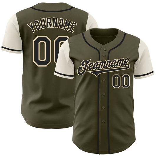 Custom Olive Black-Cream Authentic Two Tone Salute To Service Baseball Jersey - Main View