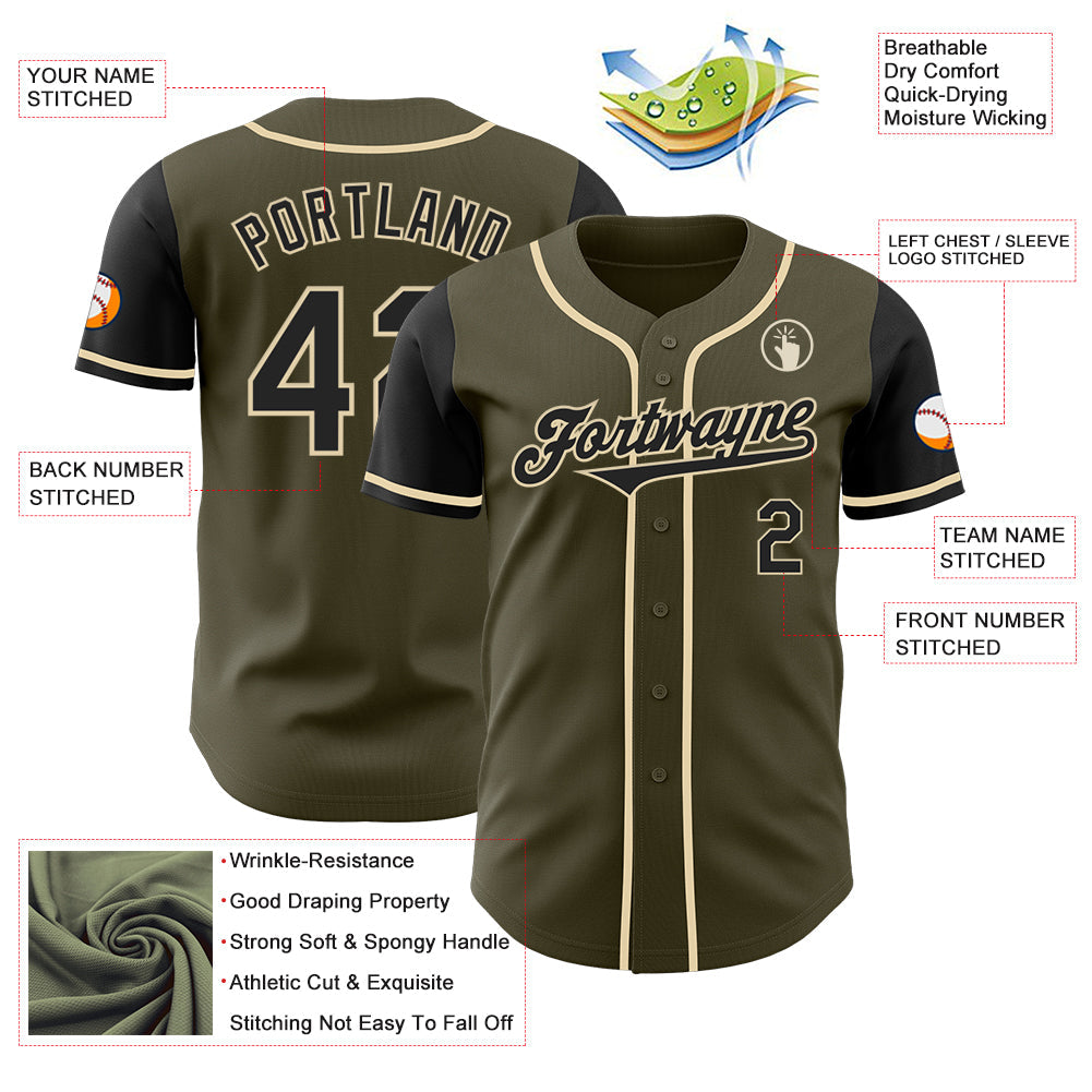 Custom Olive Black-Cream Authentic Two Tone Salute To Service Baseball Jersey view 3