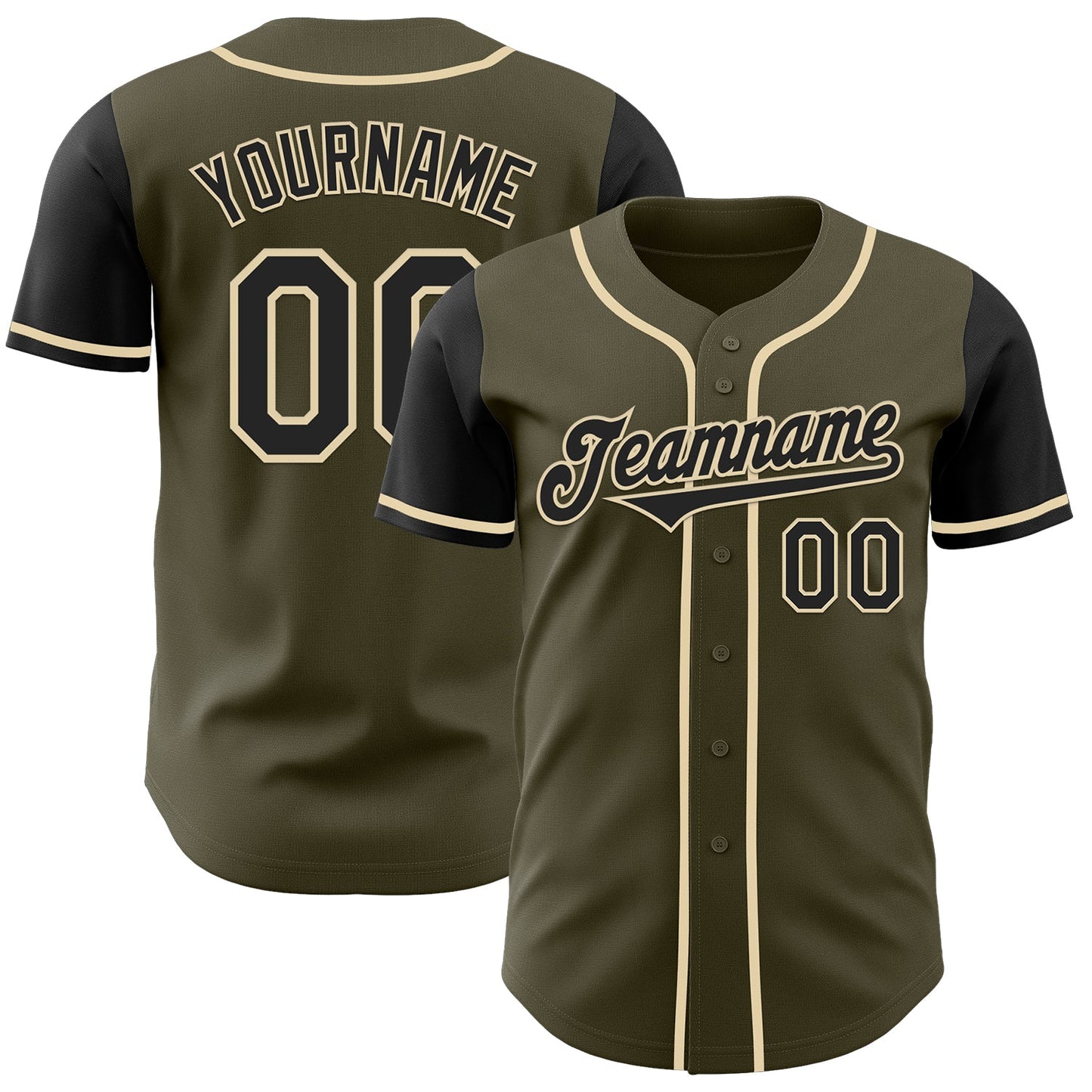 Custom Olive Black-Cream Authentic Two Tone Salute To Service Baseball Jersey - Main View