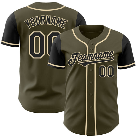 Custom Olive Black-Cream Authentic Two Tone Salute To Service Baseball Jersey - Main View