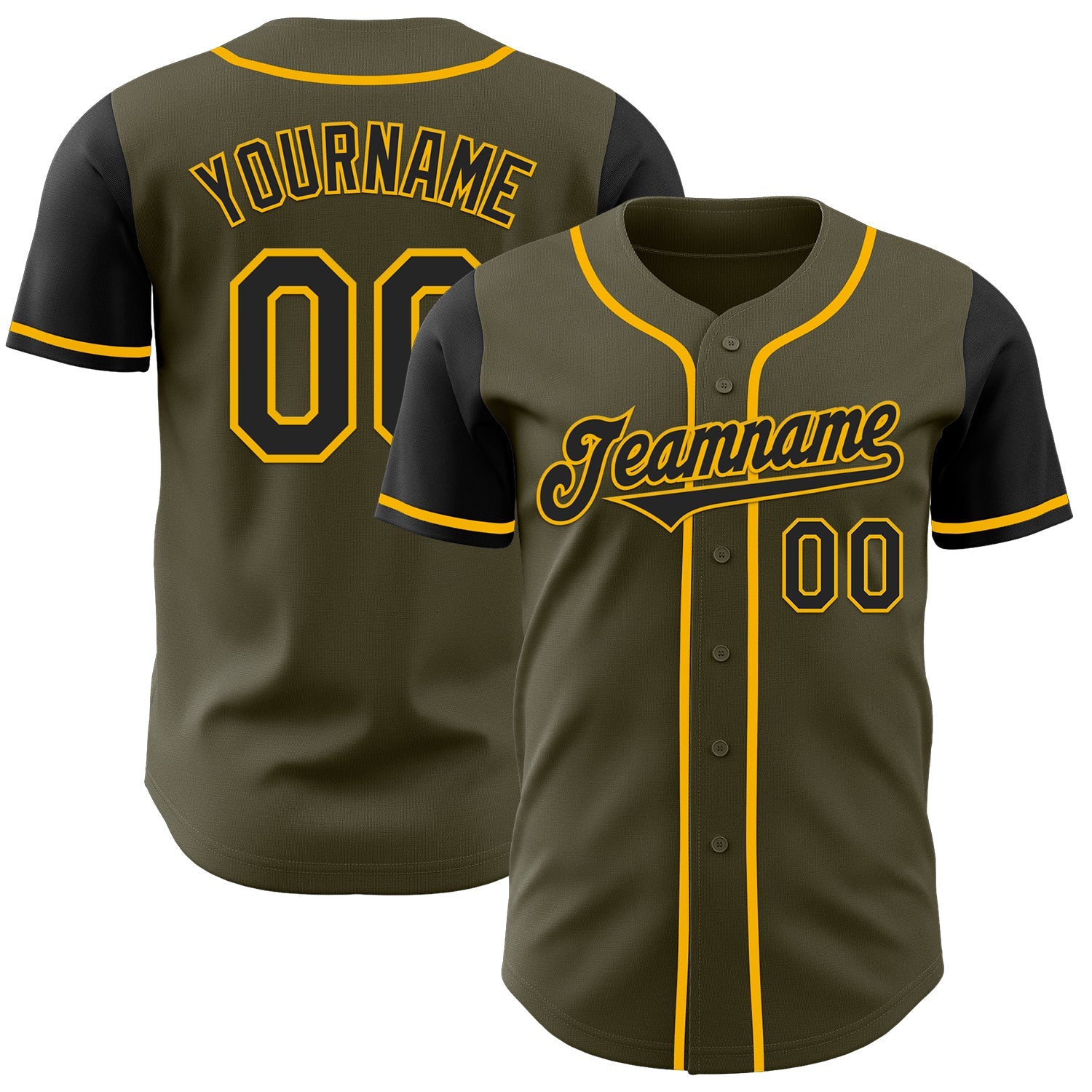 Custom Olive Black-Gold Authentic Two Tone Salute To Service Baseball Jersey - Main View