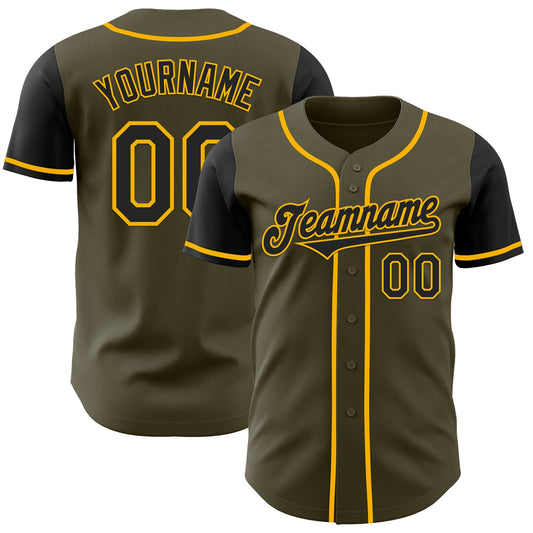 Custom Olive Black-Gold Authentic Two Tone Salute To Service Baseball Jersey - Main View
