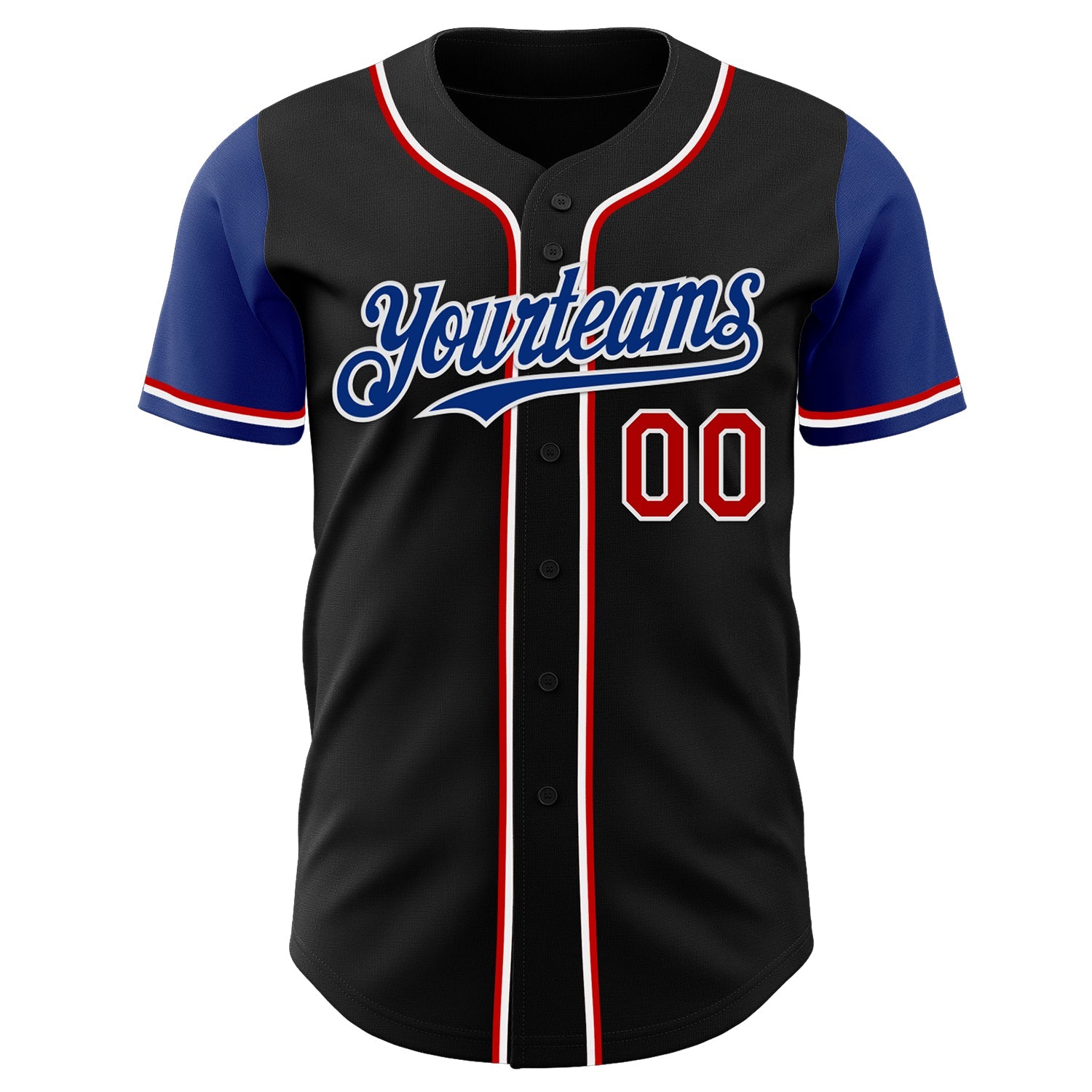Custom Black Red Royal-White Authentic Two Tone Baseball Jersey view 2