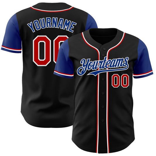 Custom Black Red Royal-White Authentic Two Tone Baseball Jersey - Main View