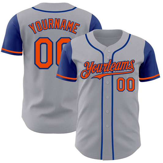 Custom Gray Orange-Royal Authentic Two Tone Baseball Jersey - Main View