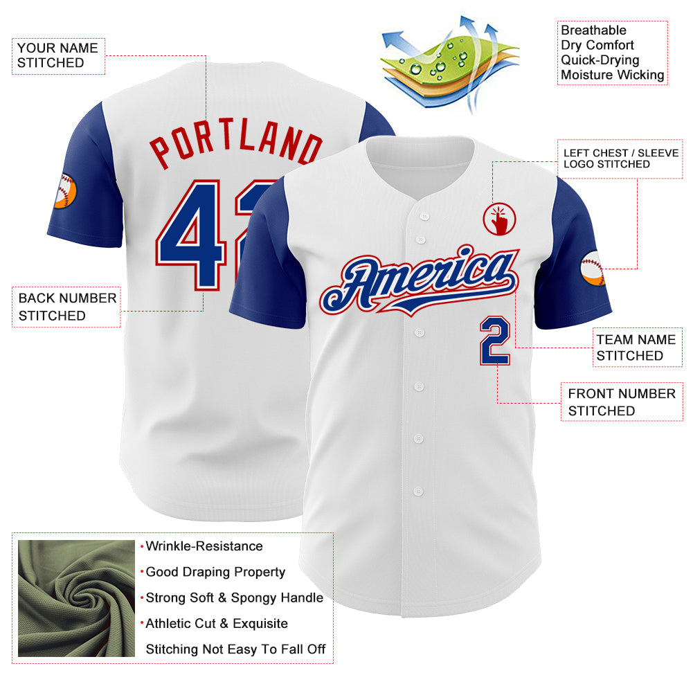 Custom White Royal-Red Authentic Two Tone Baseball Jersey view 3