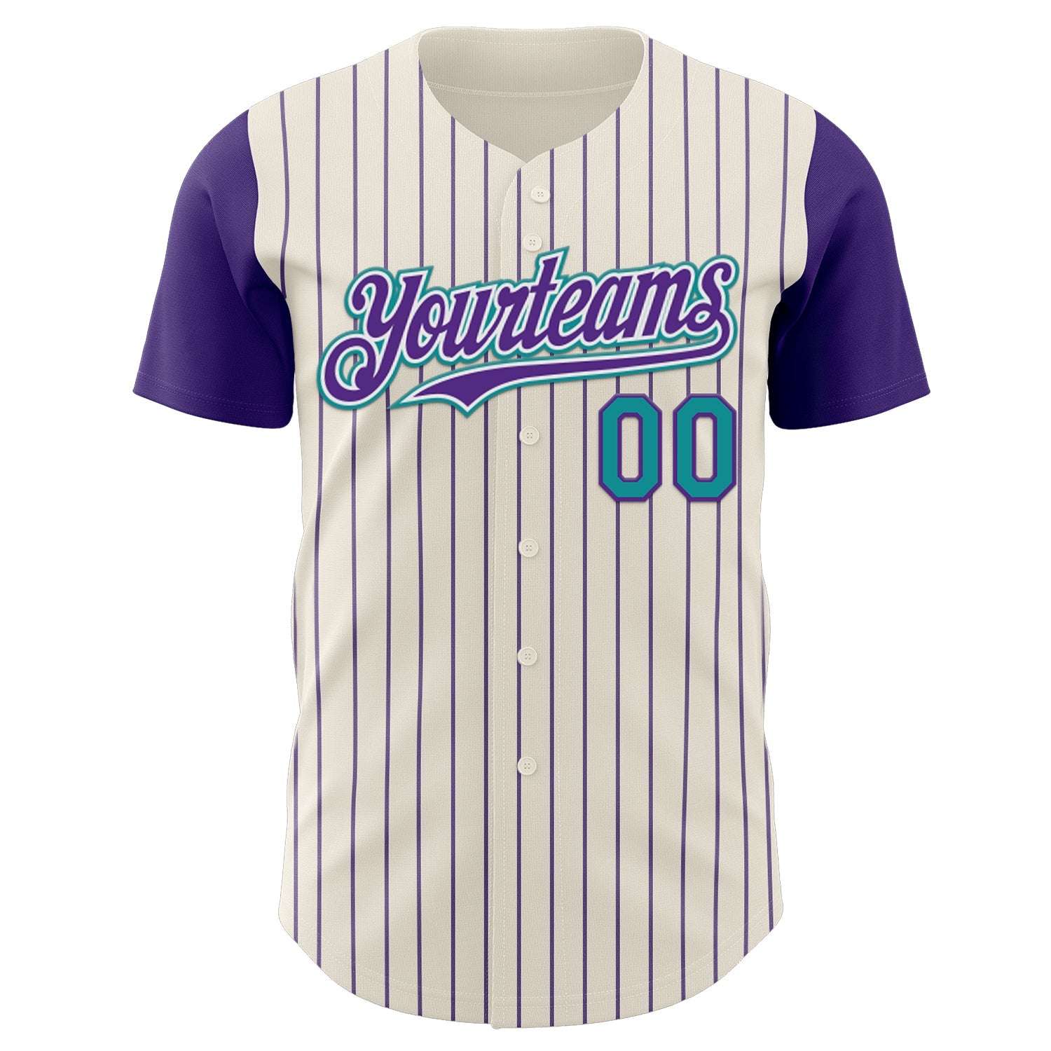 Custom Cream Purple Pinstripe White-Teal Authentic Two Tone Baseball Jersey view 2