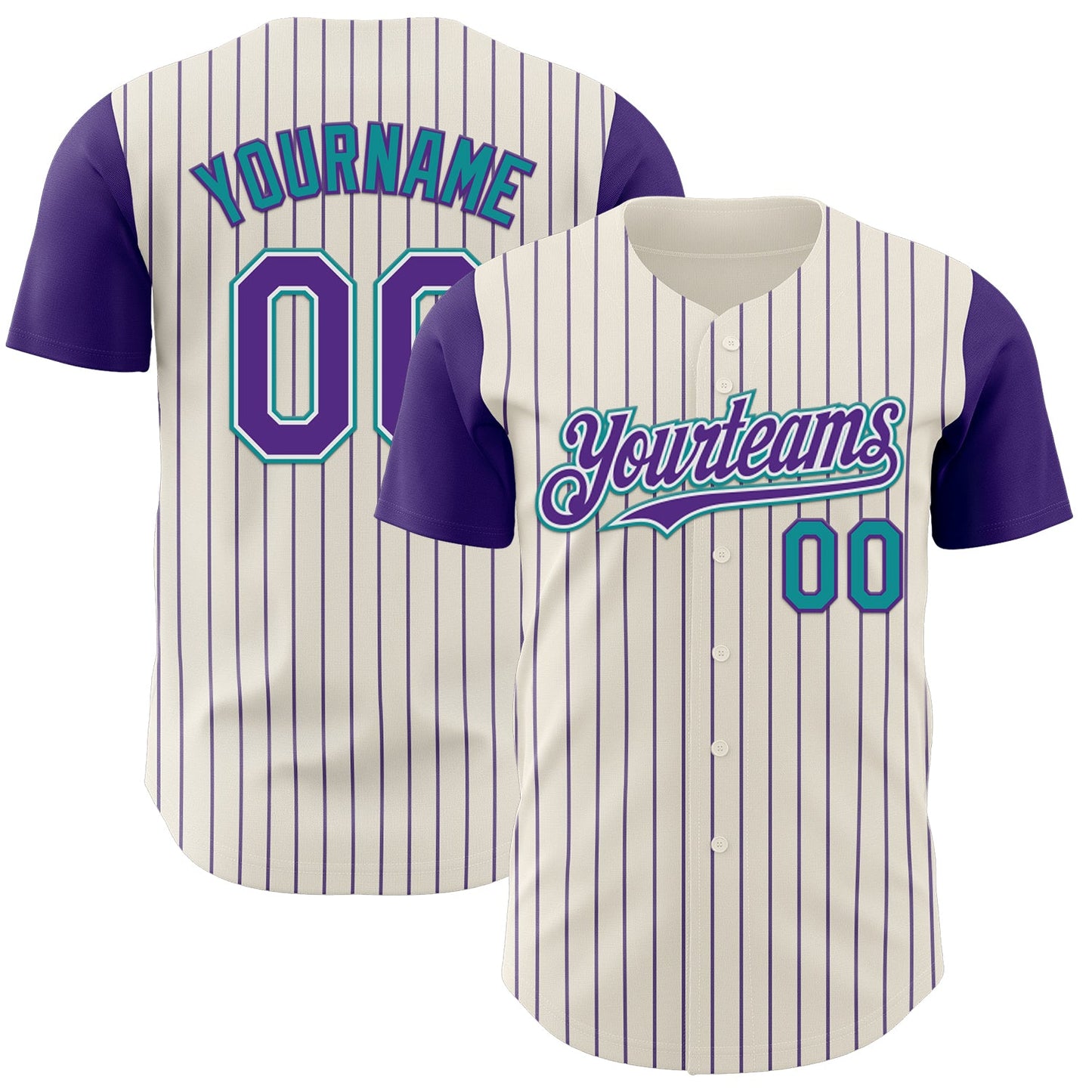 Custom Cream Purple Pinstripe White-Teal Authentic Two Tone Baseball Jersey - Main View