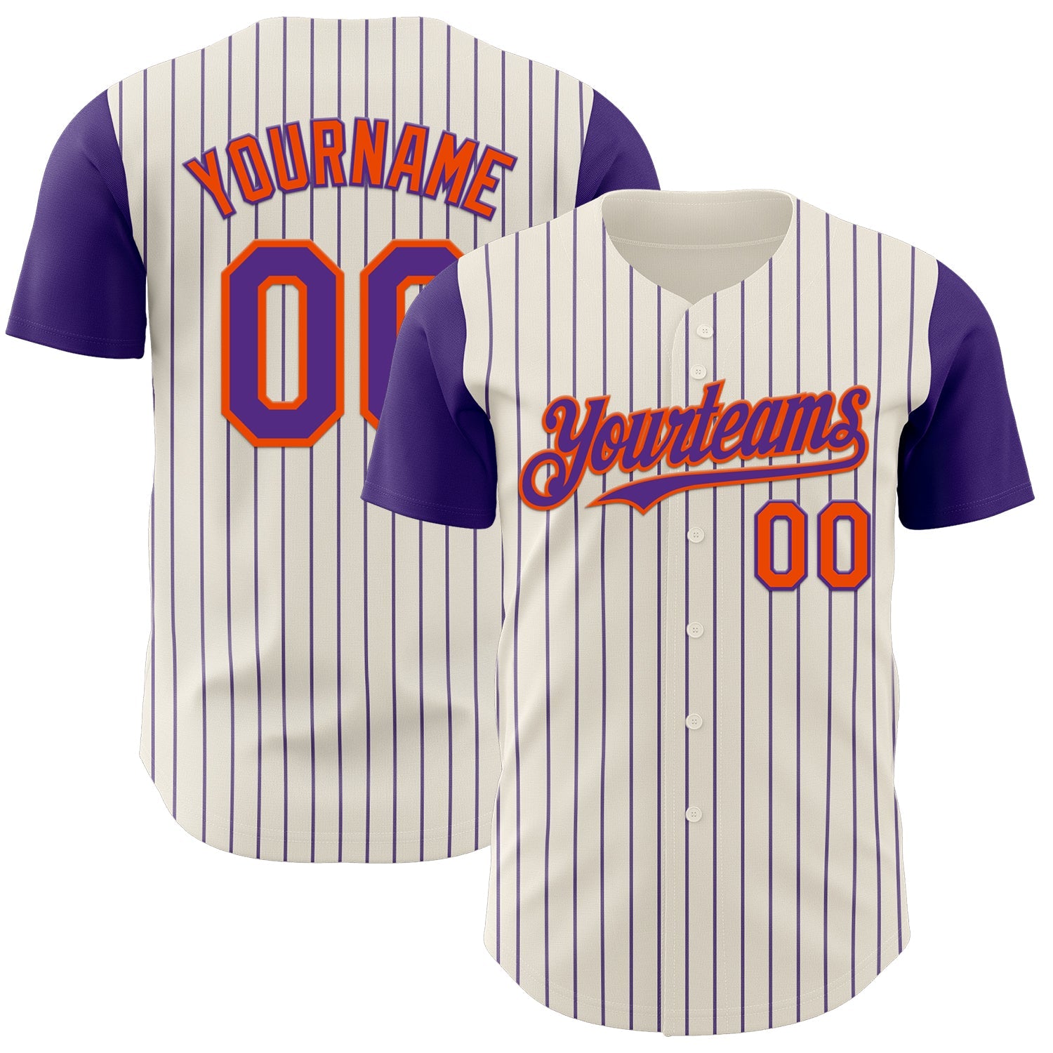Custom Cream Purple Pinstripe Orange Authentic Two Tone Baseball Jersey - Main View