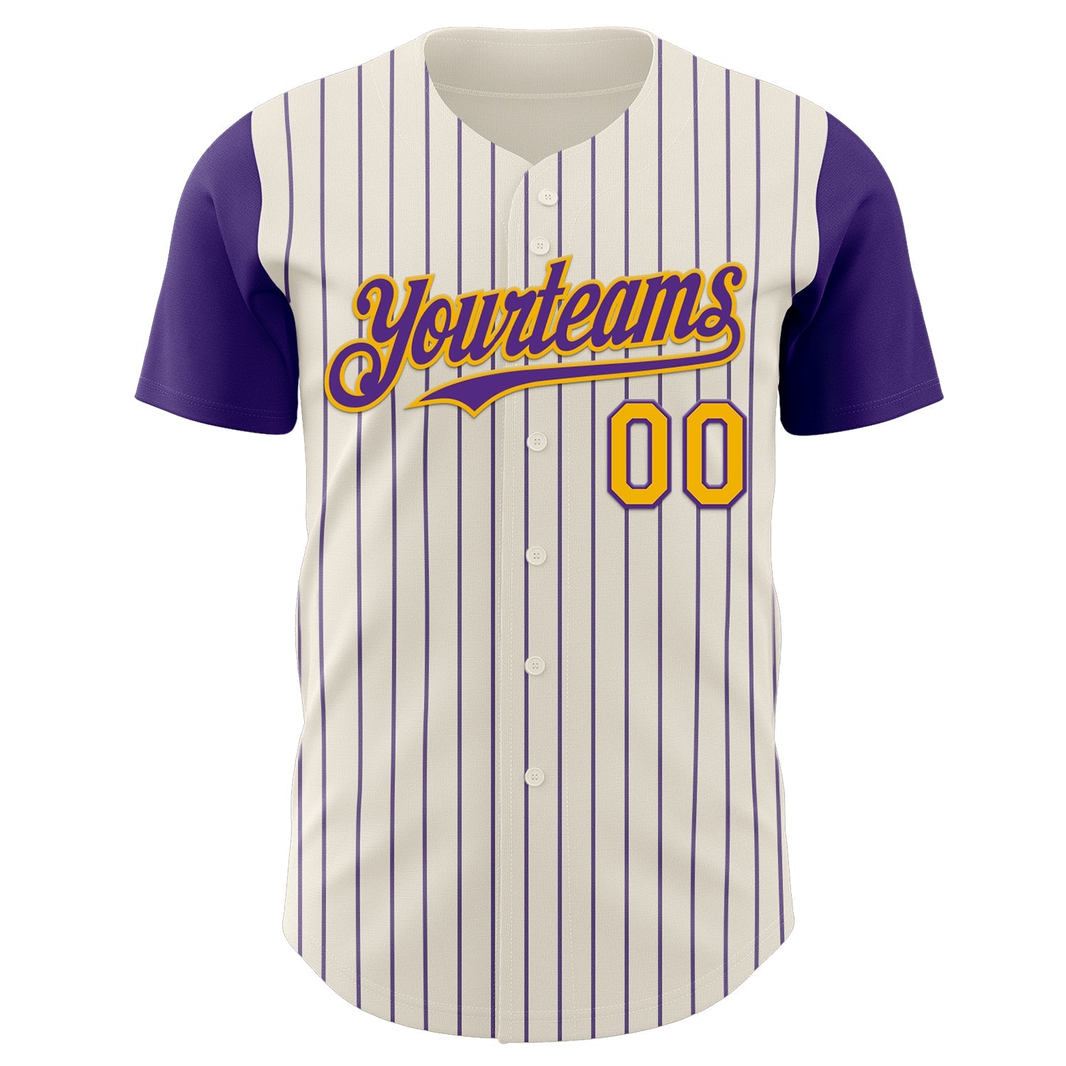 Custom Cream Purple Pinstripe Gold Authentic Two Tone Baseball Jersey view 2