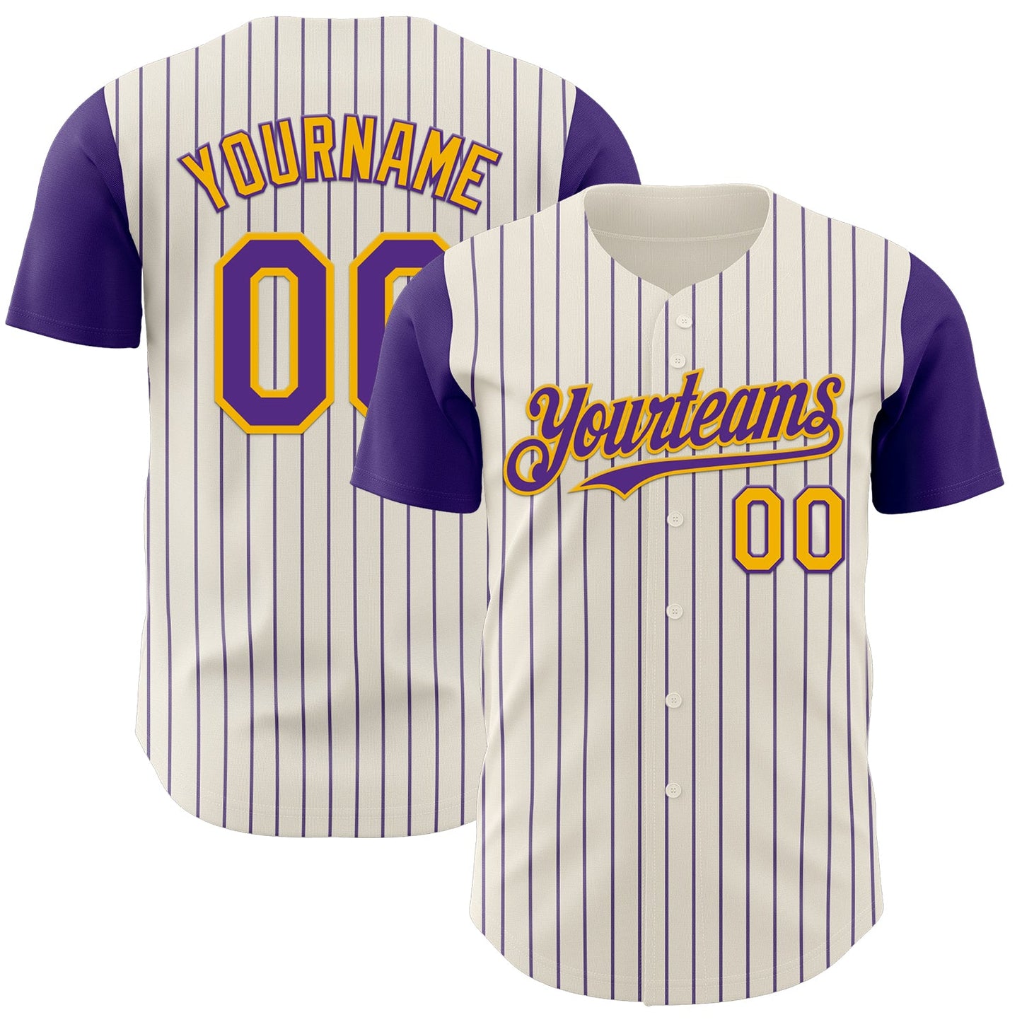 Custom Cream Purple Pinstripe Gold Authentic Two Tone Baseball Jersey - Main View