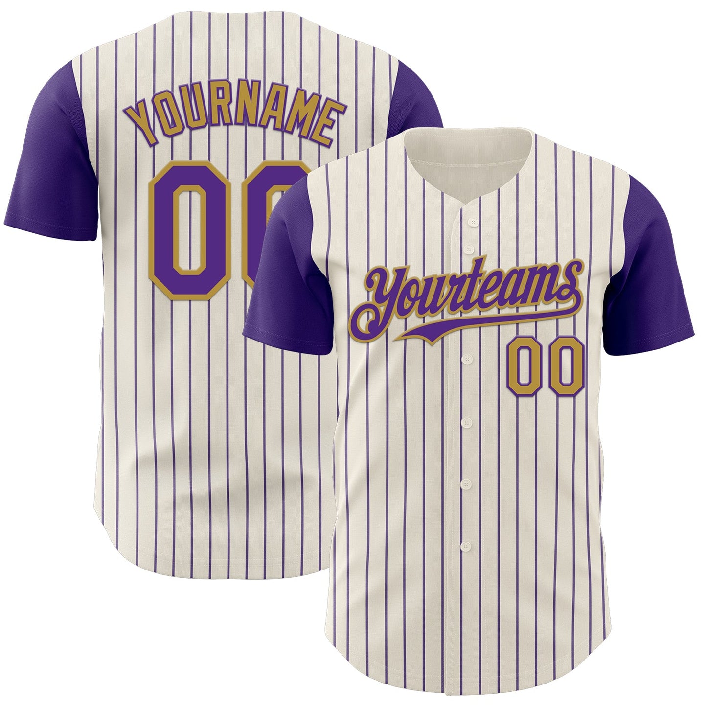 Custom Cream Purple Pinstripe Old Gold Authentic Two Tone Baseball Jersey - Main View