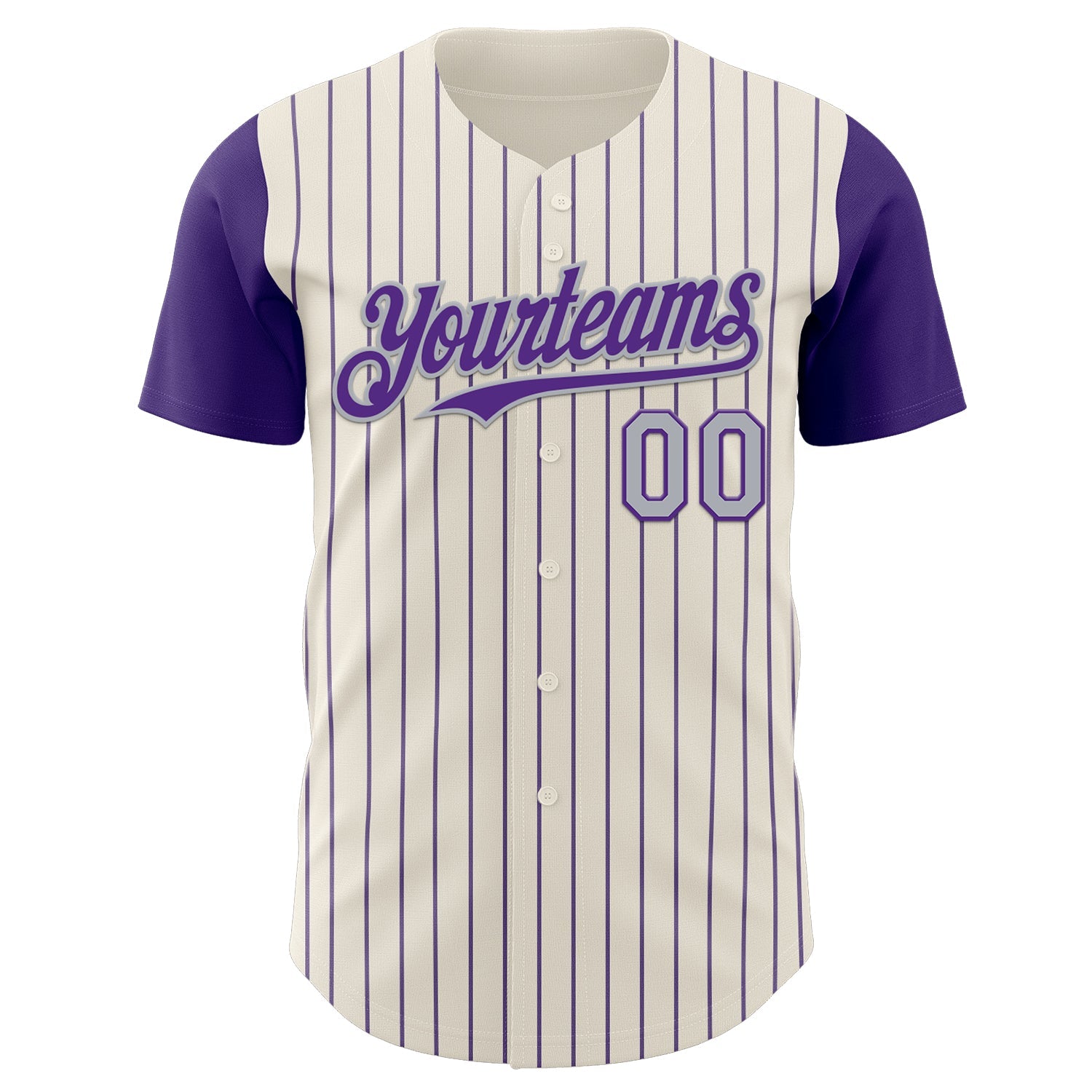 Custom Cream Purple Pinstripe Gray Authentic Two Tone Baseball Jersey view 2