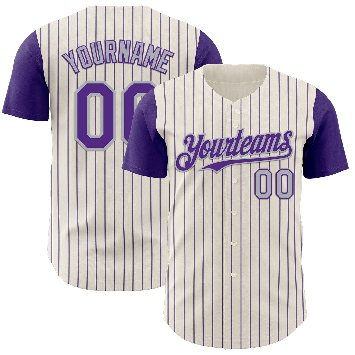 Custom Cream Purple Pinstripe Gray Authentic Two Tone Baseball Jersey - Main View
