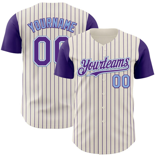 Custom Cream Purple Pinstripe White-Light Blue Authentic Two Tone Baseball Jersey - Main View