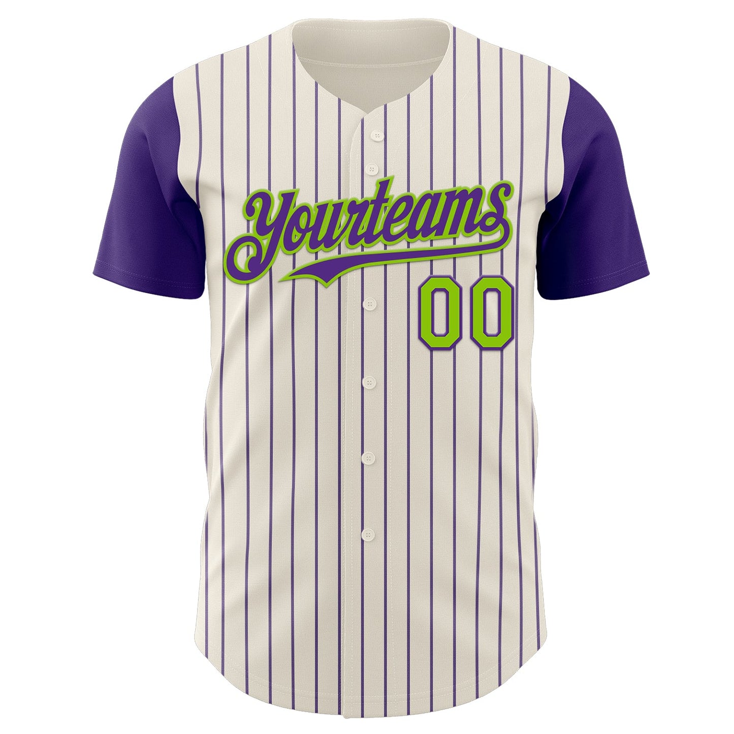 Custom Cream Purple Pinstripe Neon Green Authentic Two Tone Baseball Jersey view 2