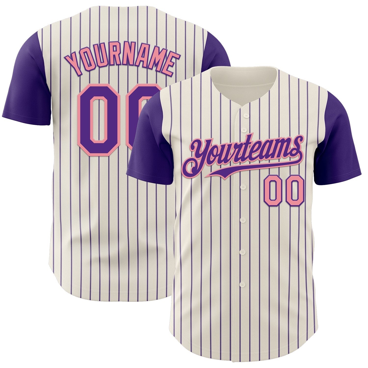 Custom Cream Purple Pinstripe Medium Pink Authentic Two Tone Baseball Jersey - Main View