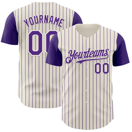 Custom Cream Purple Pinstripe Purple Authentic Two Tone Baseball Jersey - Main View