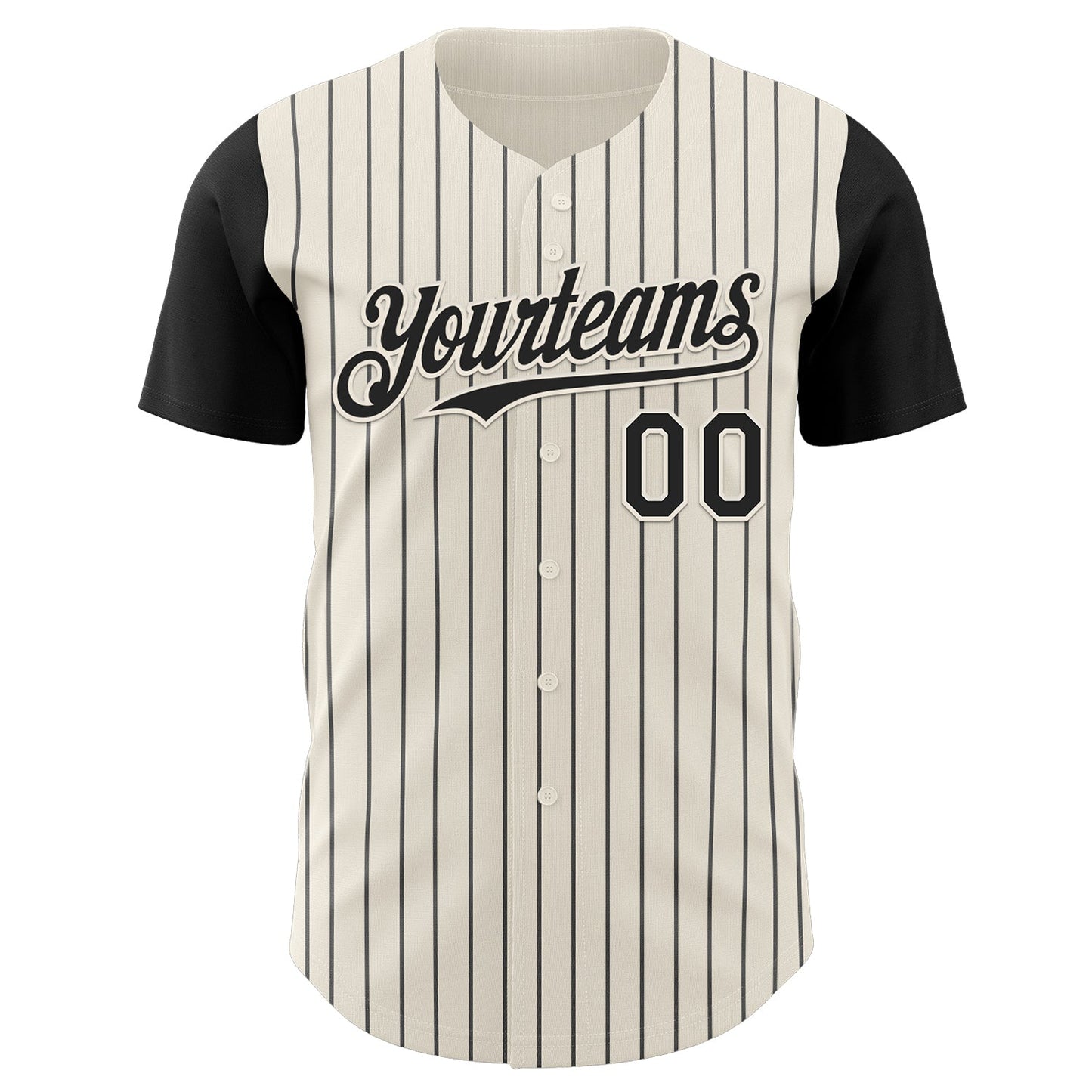 Custom Cream Black Pinstripe Black Authentic Two Tone Baseball Jersey view 2