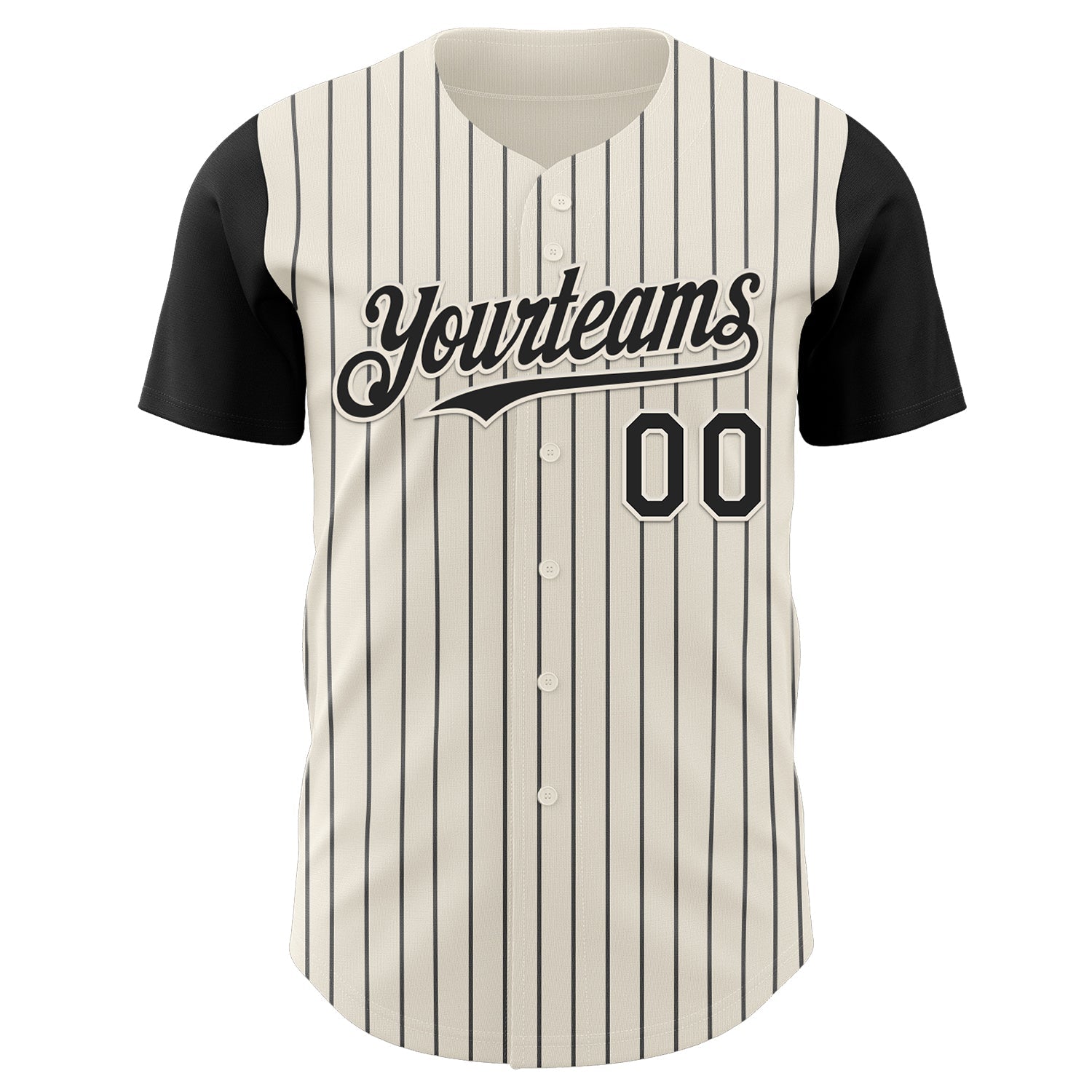 Custom Cream Black Pinstripe Black Authentic Two Tone Baseball Jersey view 2