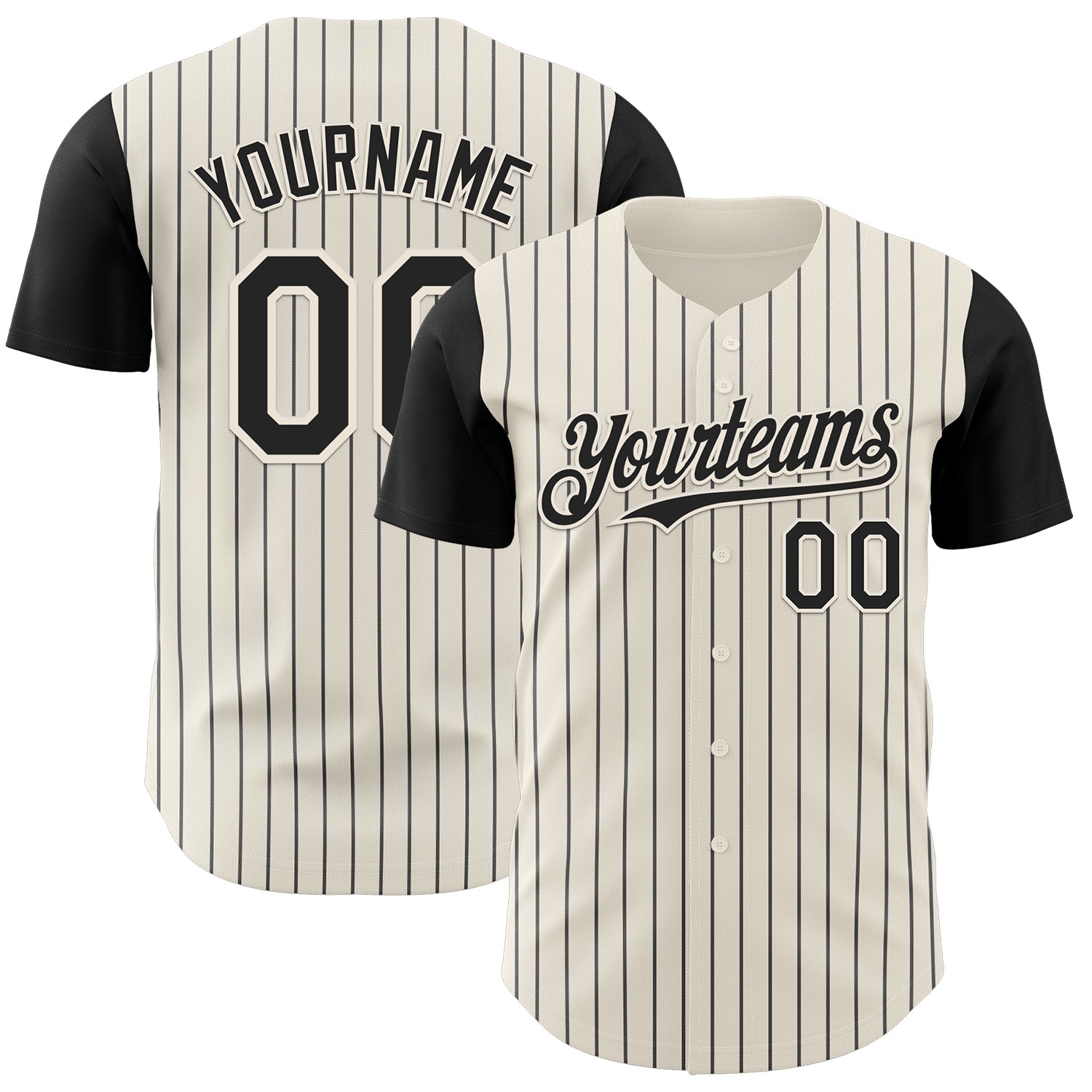 Custom Cream Black Pinstripe Black Authentic Two Tone Baseball Jersey - Main View